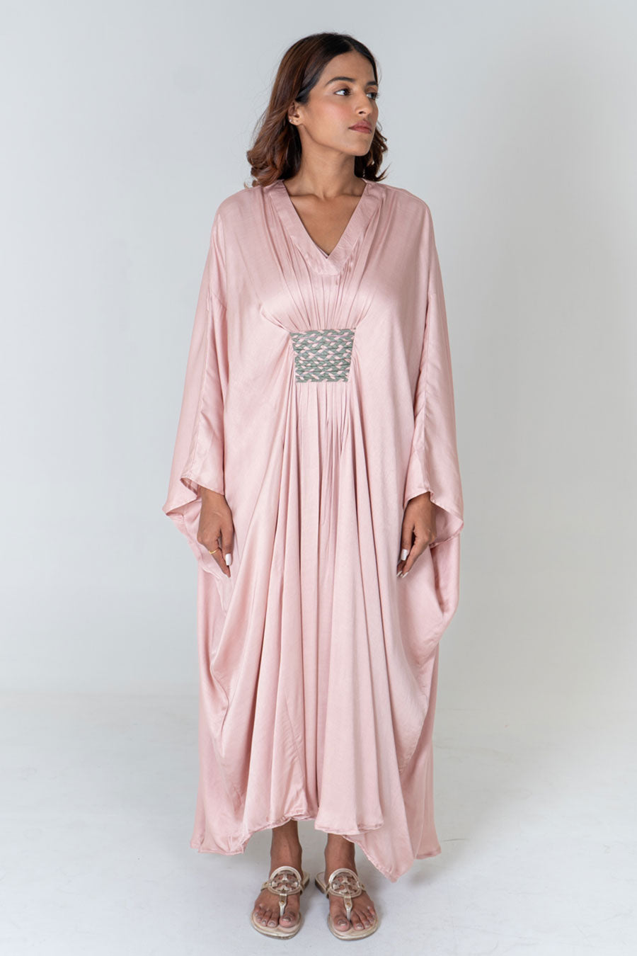 Pink-Green Braided Long Kaftan