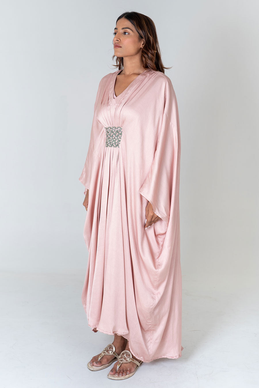 Pink-Green Braided Long Kaftan