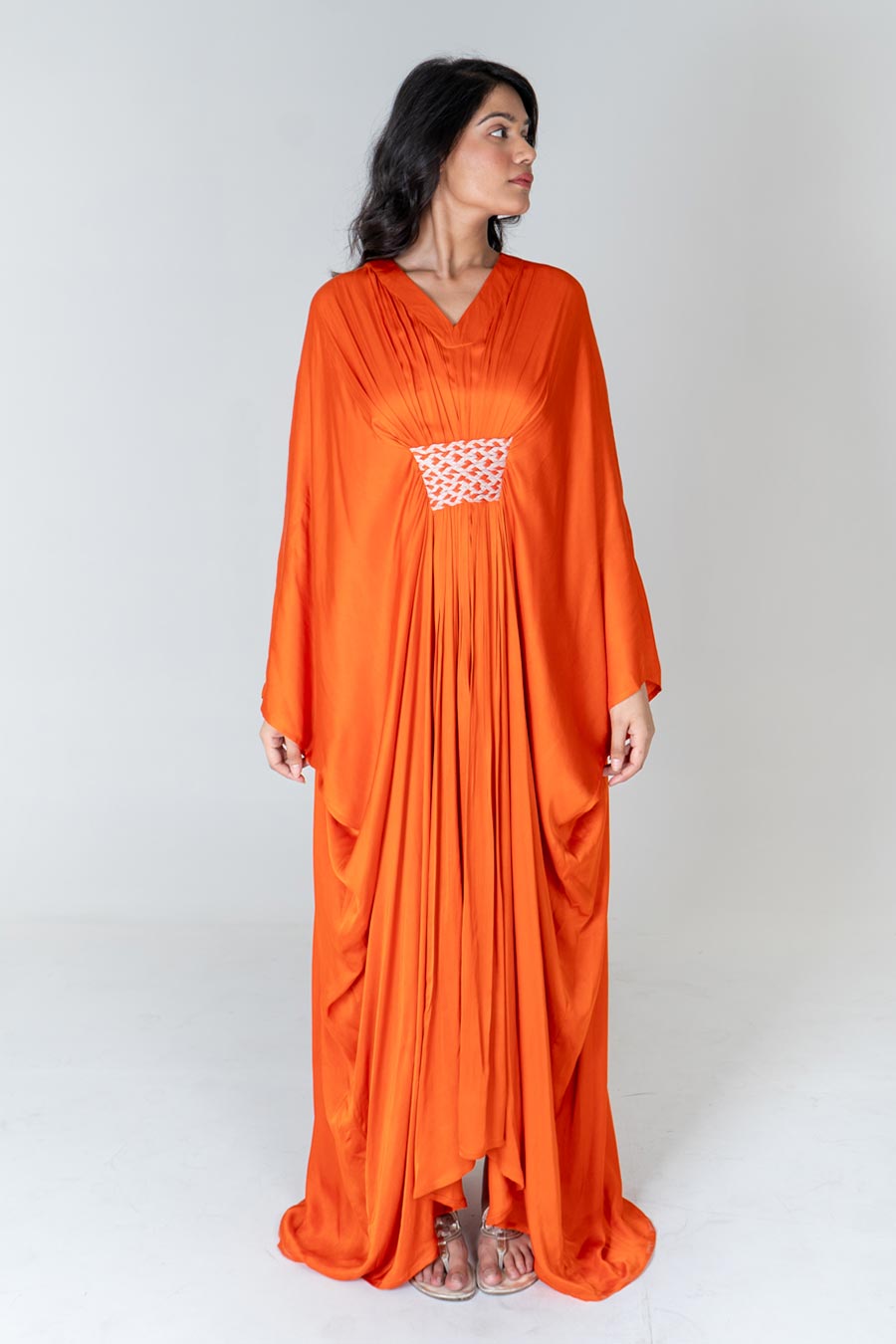 Orange-Pink Braided Long Kaftan