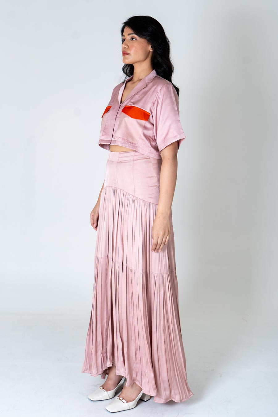 Pink Crop Shirt & Gathered Skirt Co-Ord Set