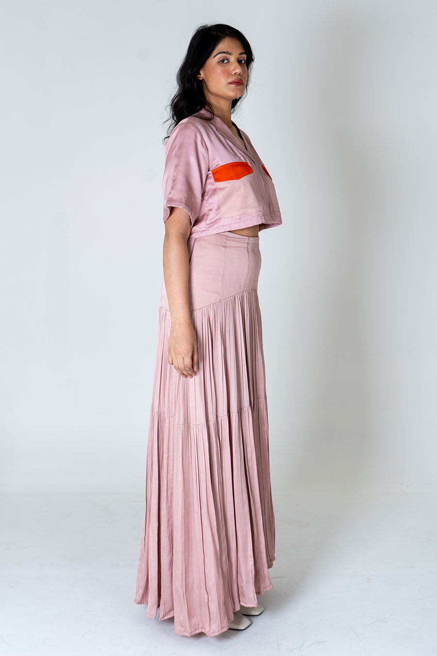 Pink Crop Shirt & Gathered Skirt Co-Ord Set