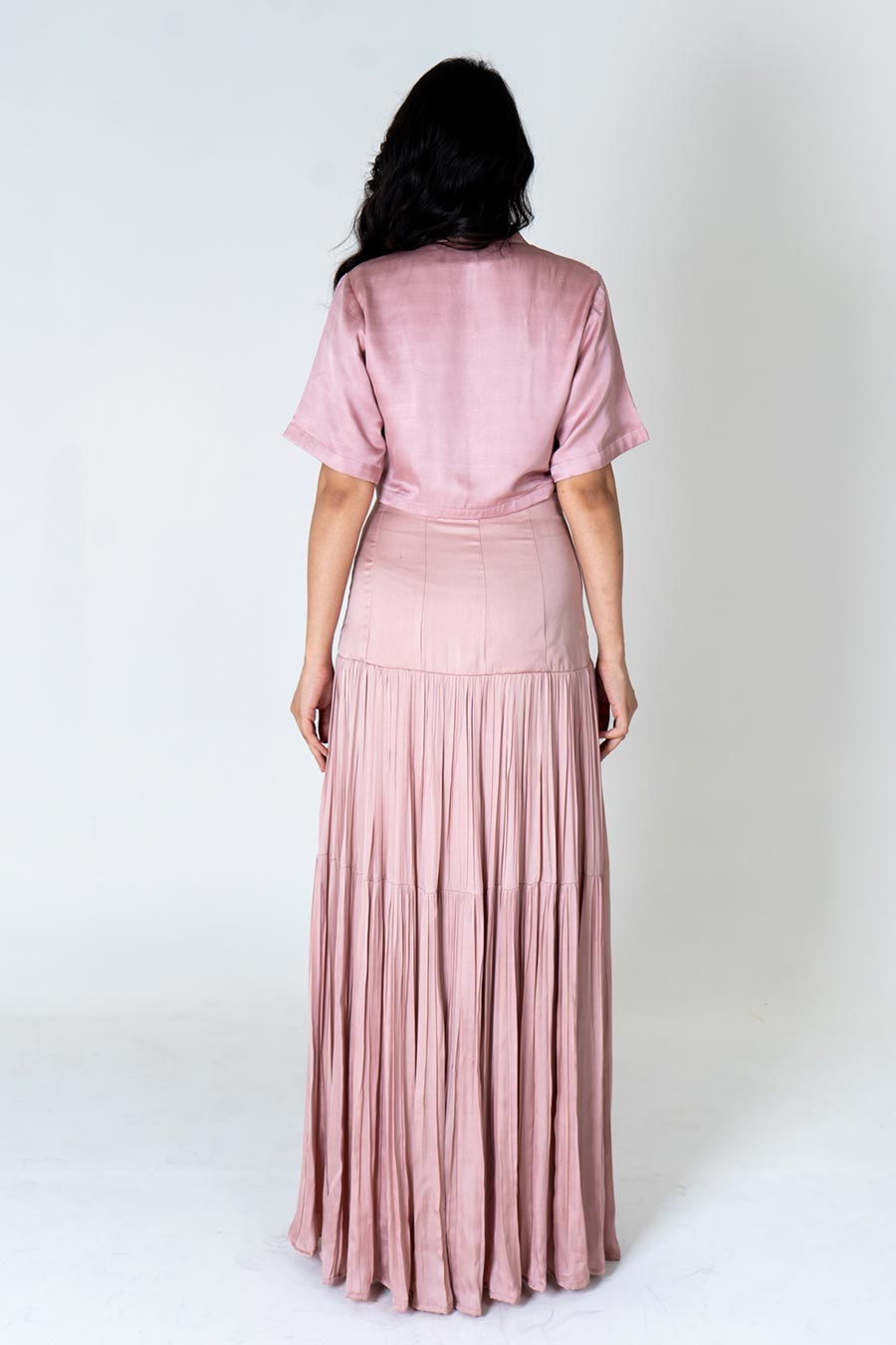 Pink Crop Shirt & Gathered Skirt Co-Ord Set