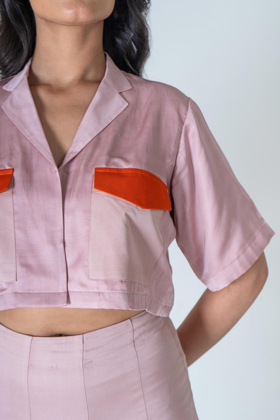 Pink Crop Shirt & Gathered Skirt Co-Ord Set