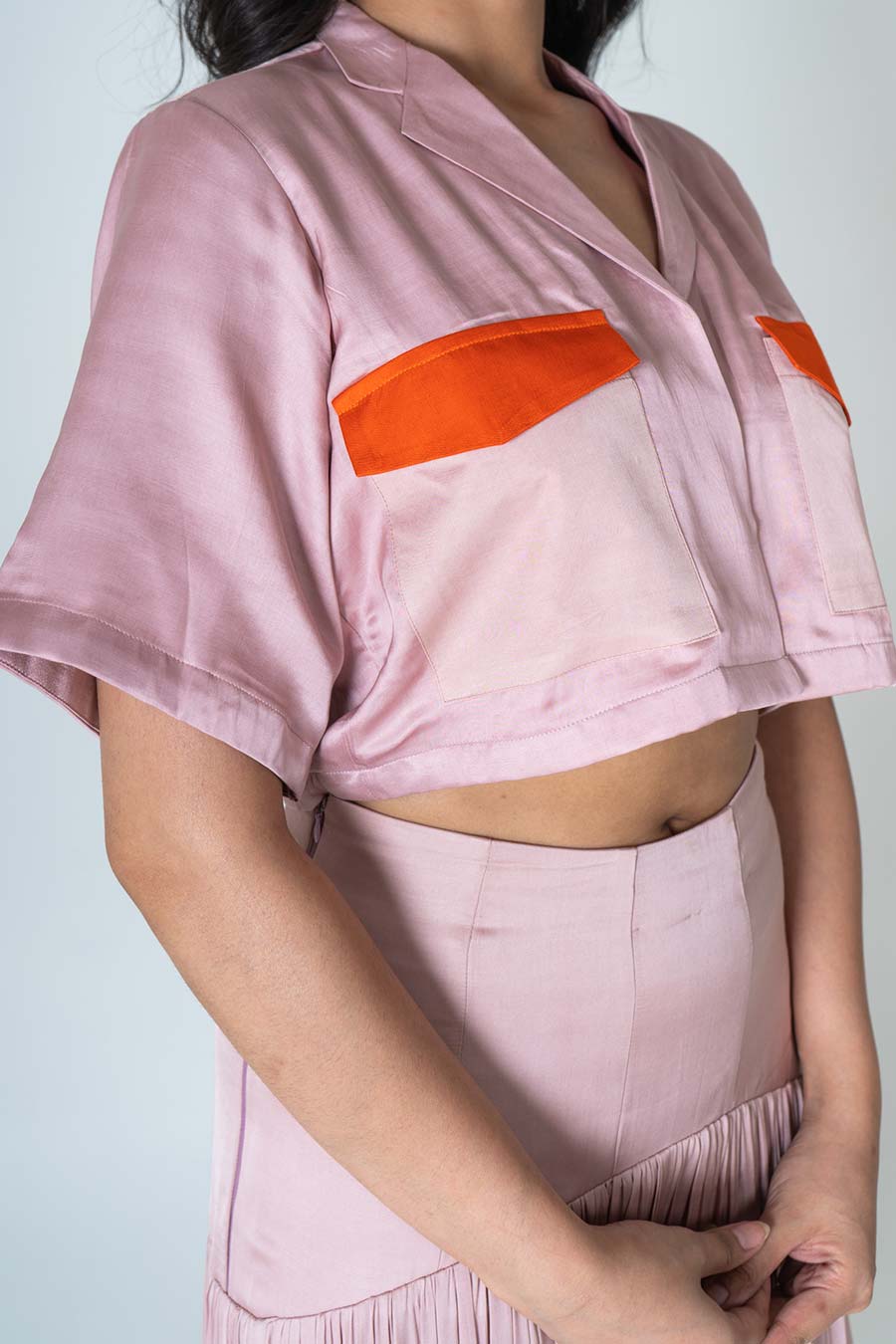 Pink Crop Shirt & Gathered Skirt Co-Ord Set
