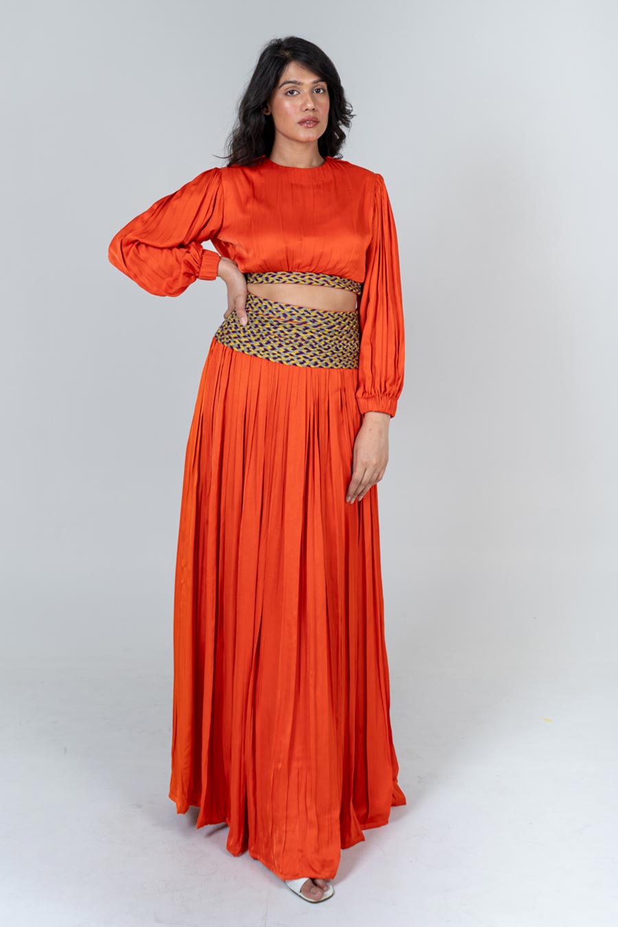 Orange Braided Crop Top & Skirt Co-Ord Set
