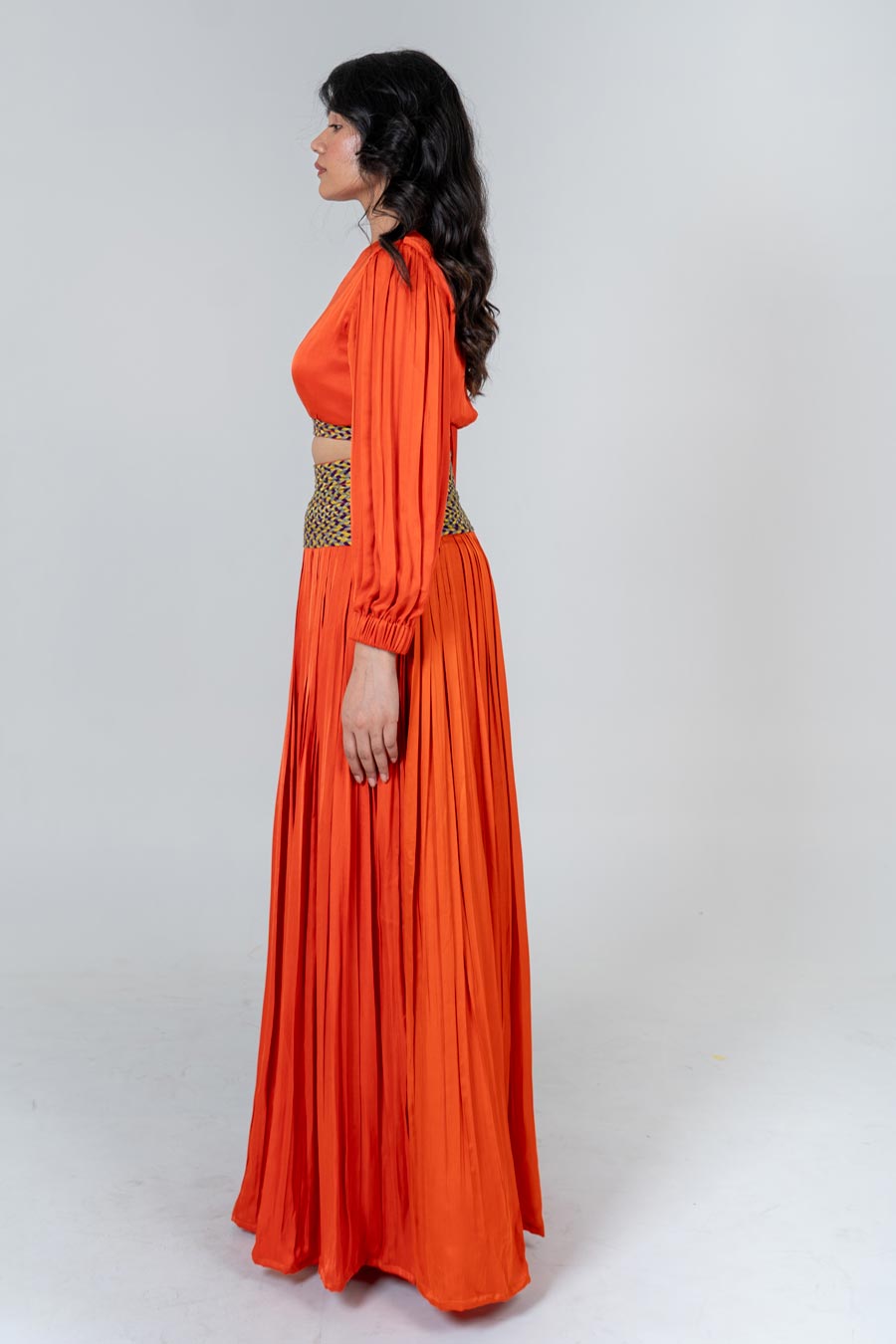 Orange Braided Crop Top & Skirt Co-Ord Set