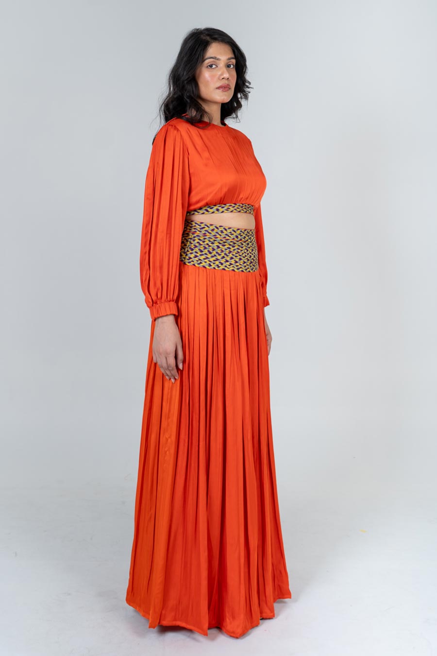Orange Braided Crop Top & Skirt Co-Ord Set