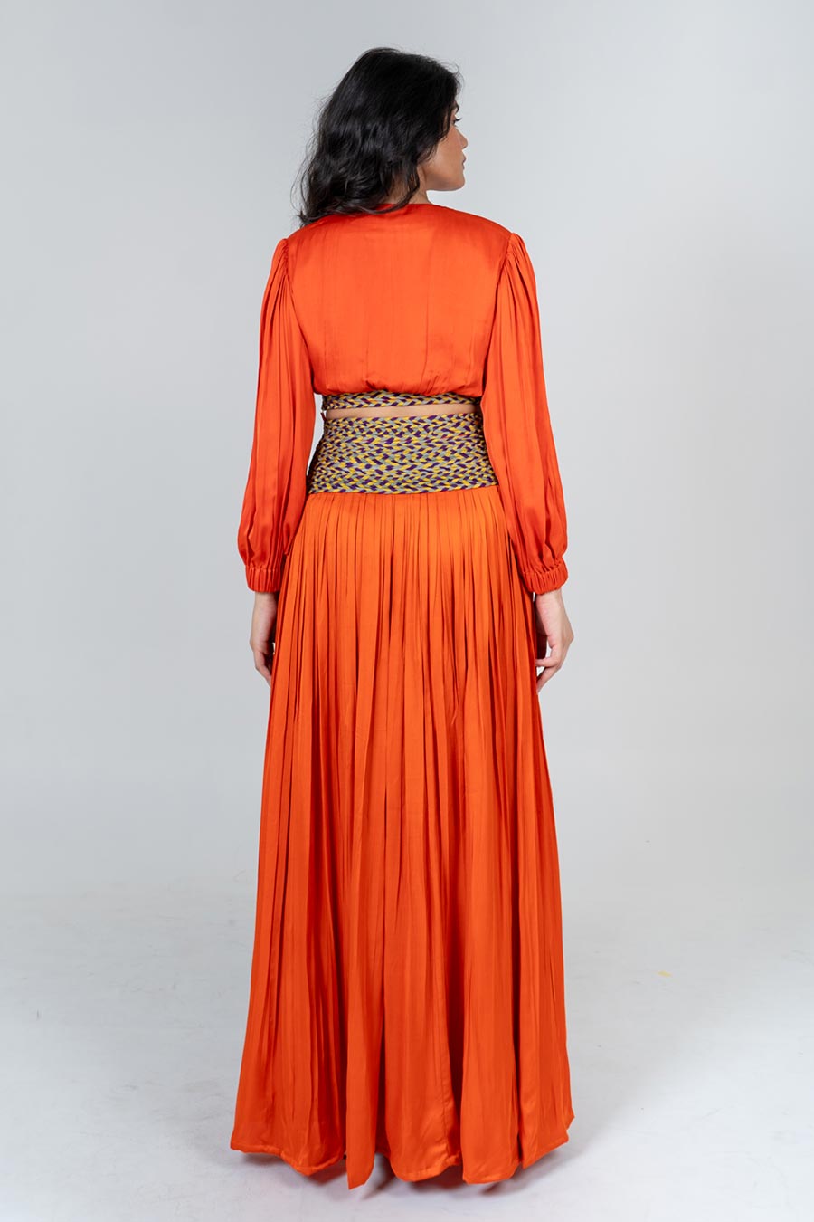 Orange Braided Crop Top & Skirt Co-Ord Set