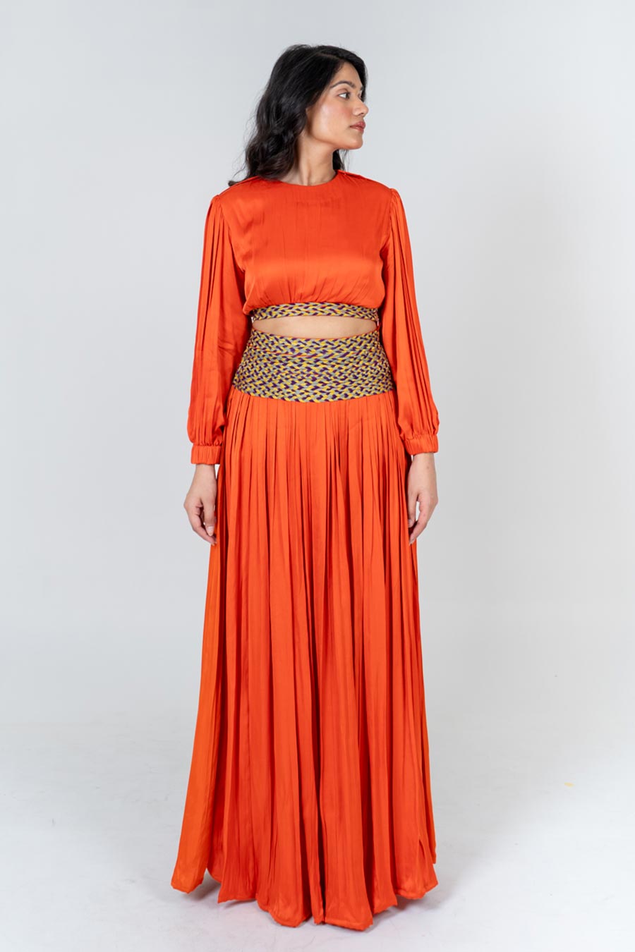Orange Braided Crop Top & Skirt Co-Ord Set