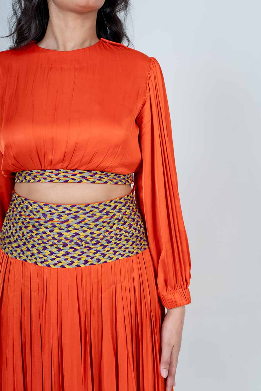 Orange Braided Crop Top & Skirt Co-Ord Set