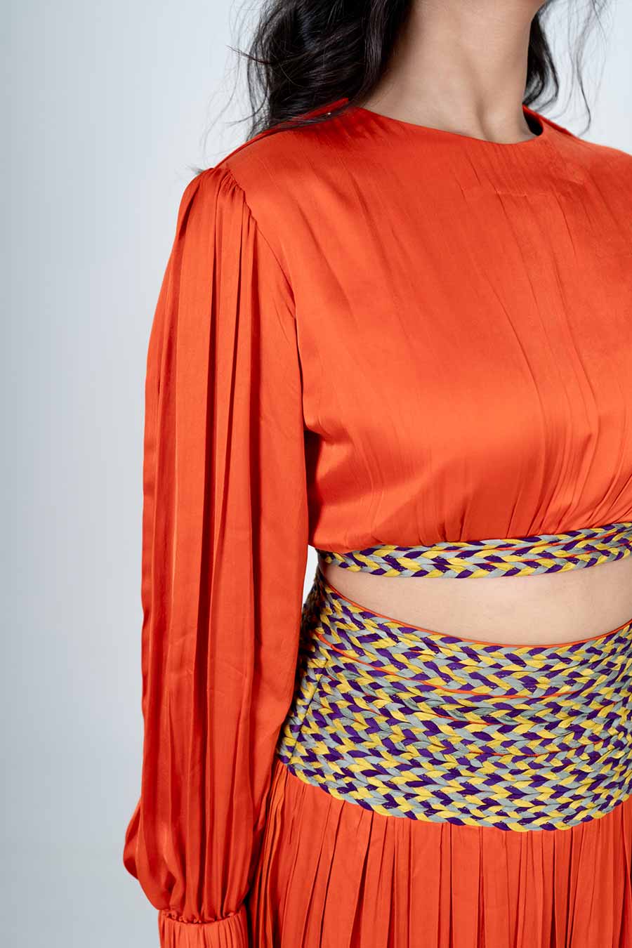 Orange Braided Crop Top & Skirt Co-Ord Set