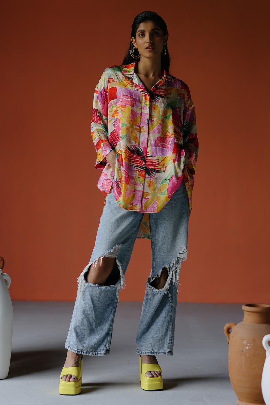 Pink Printed High-Low MJ Shirt