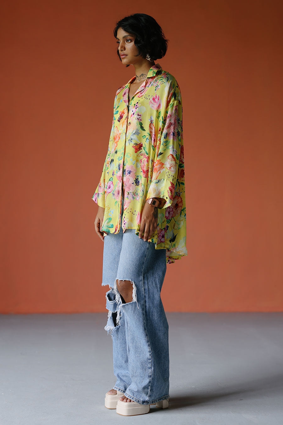 Yellow Printed High-Low MJ Shirt