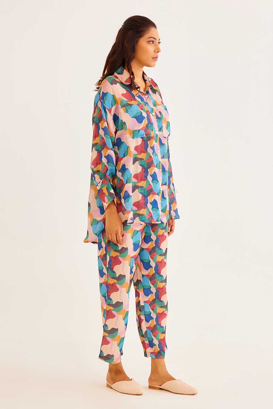 Abstract Print Pocket Shirt & Pant Co-Ord Set