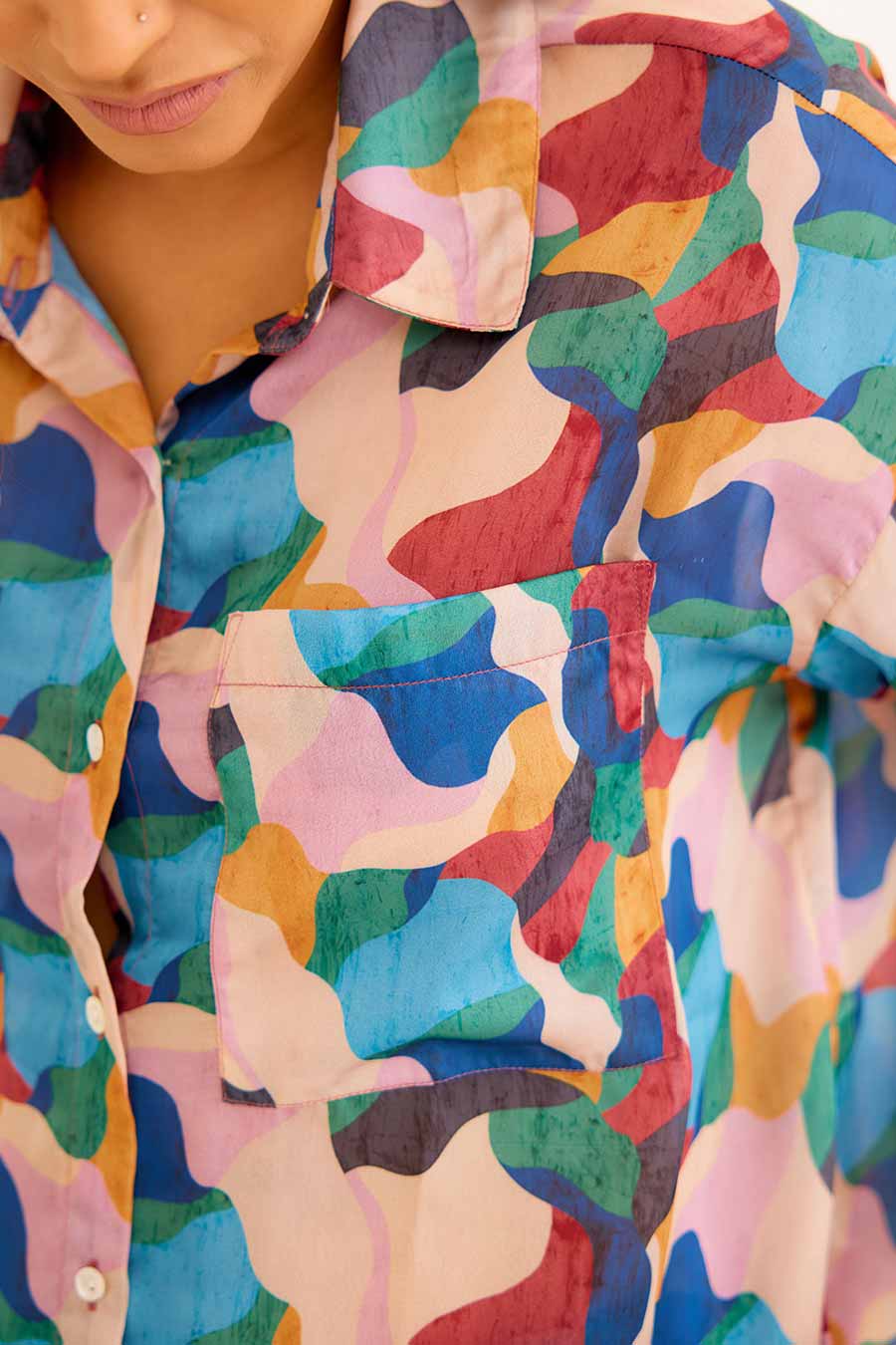Abstract Print Pocket Shirt & Pant Co-Ord Set