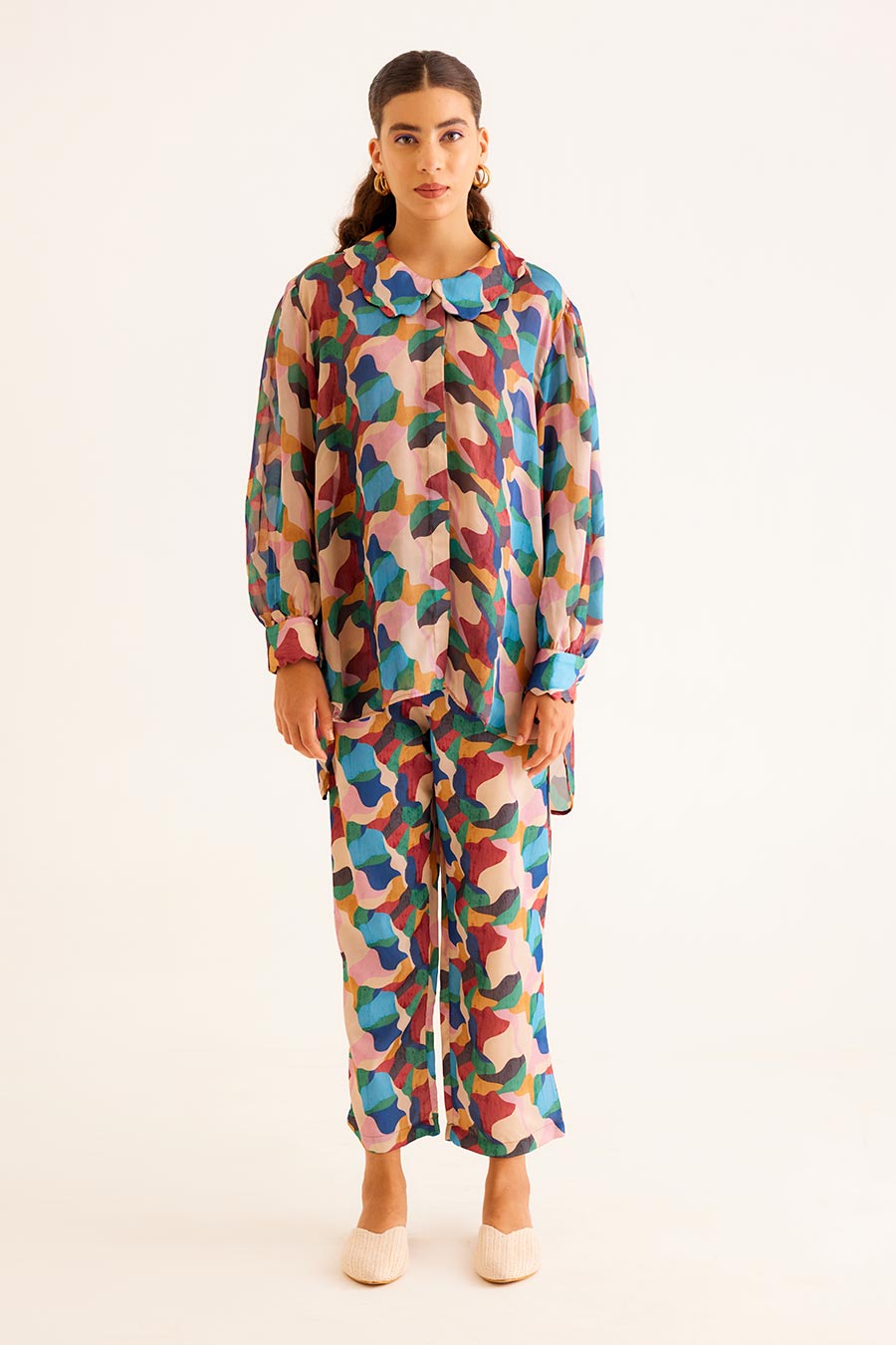 Abstract Print Vintage Shirt & Pant Co-Ord Set