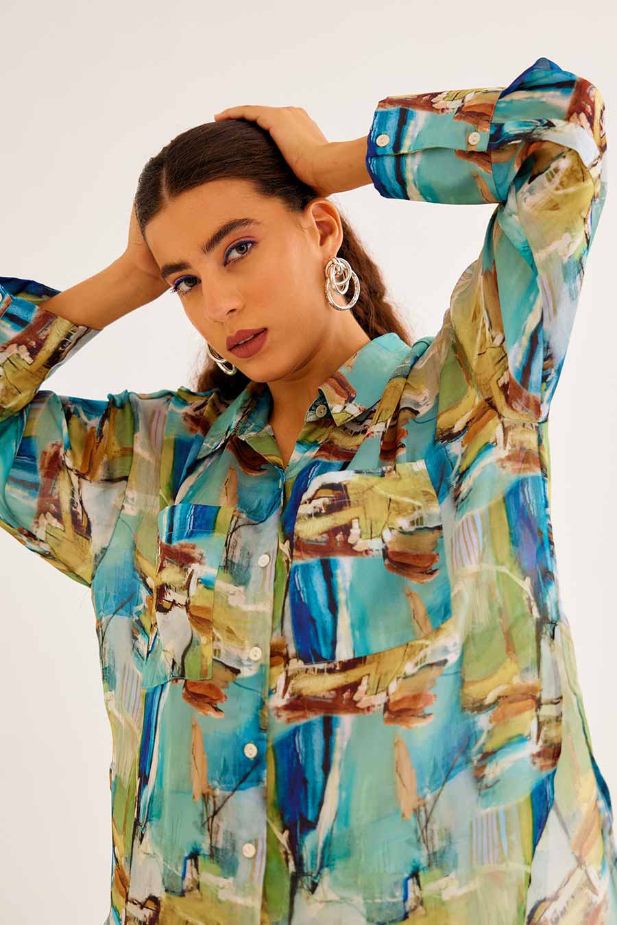 Brushstroke Print Pocket Shirt & Pant Co-Ord Set