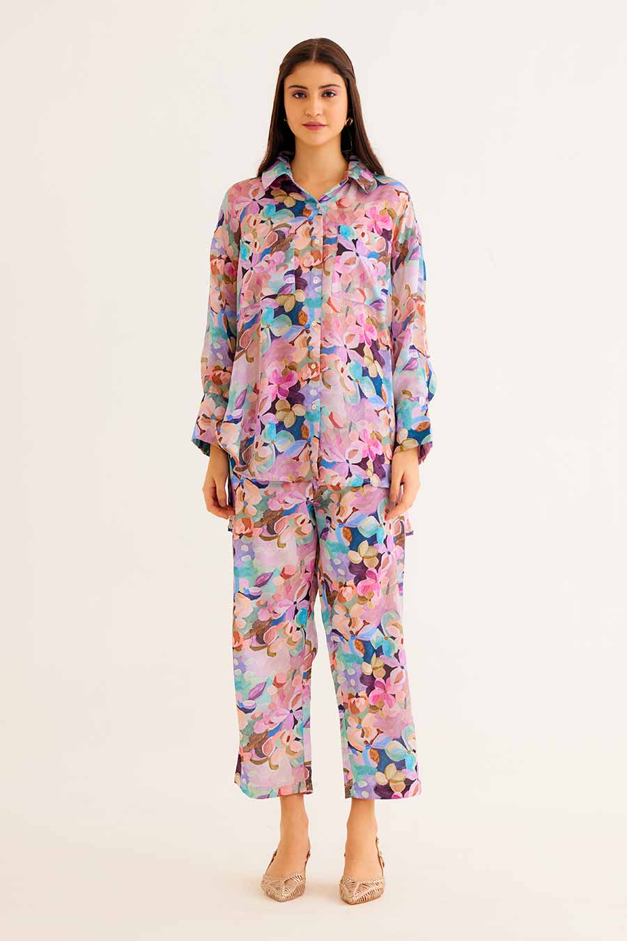 Floral Print Pocket Shirt & Pant Co-Ord Set