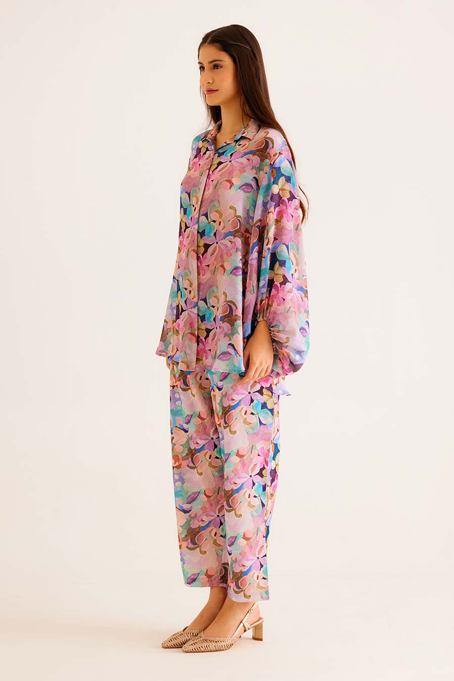 Floral Print Work Top & Pant Co-Ord Set