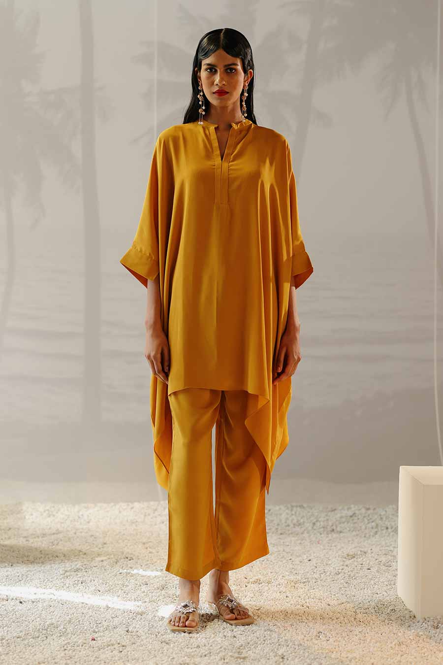 Mustard Short Kaftan & Pant Co-Ord Set