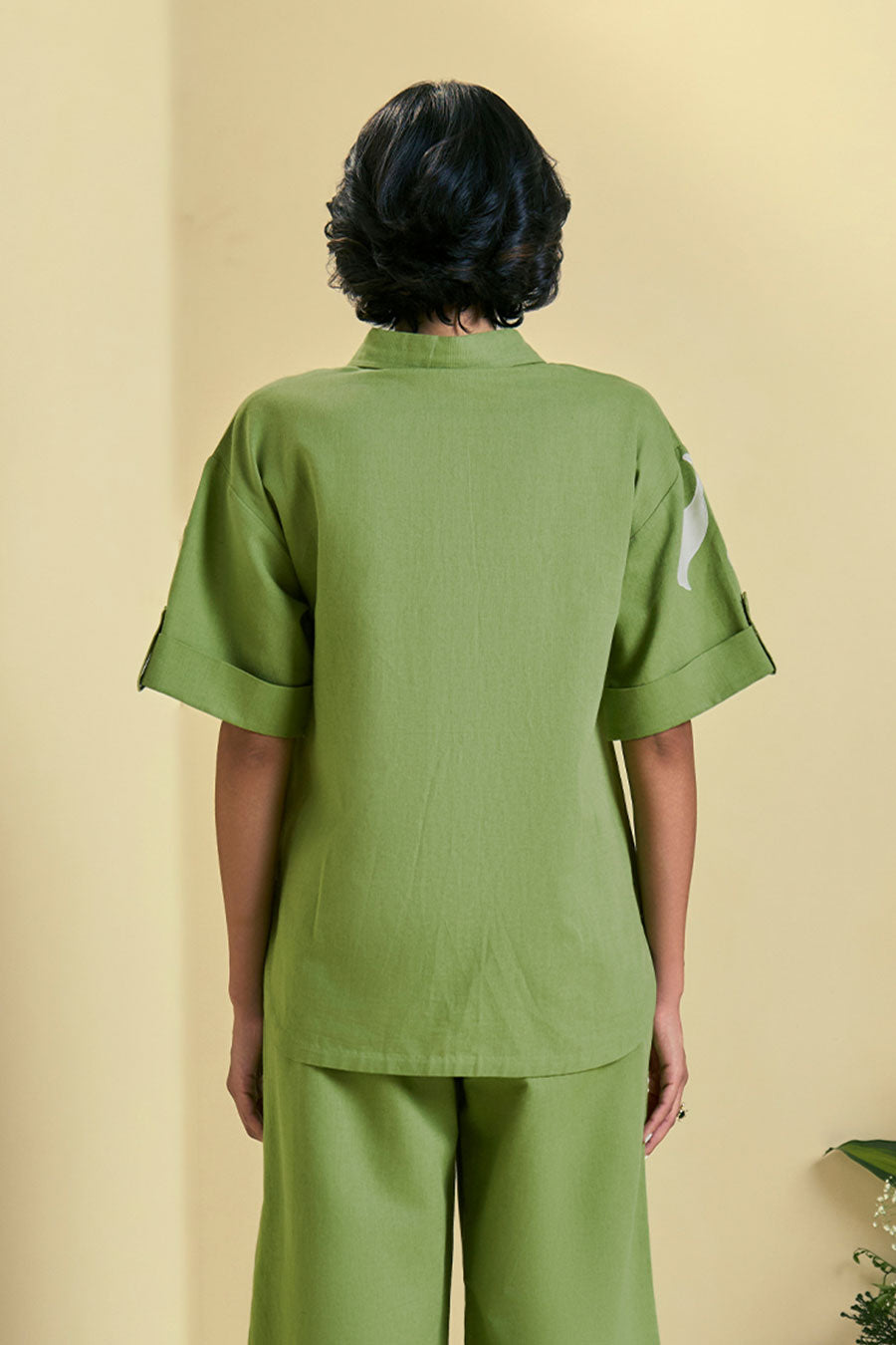 Green Soleil Linen Embroidered Shirt