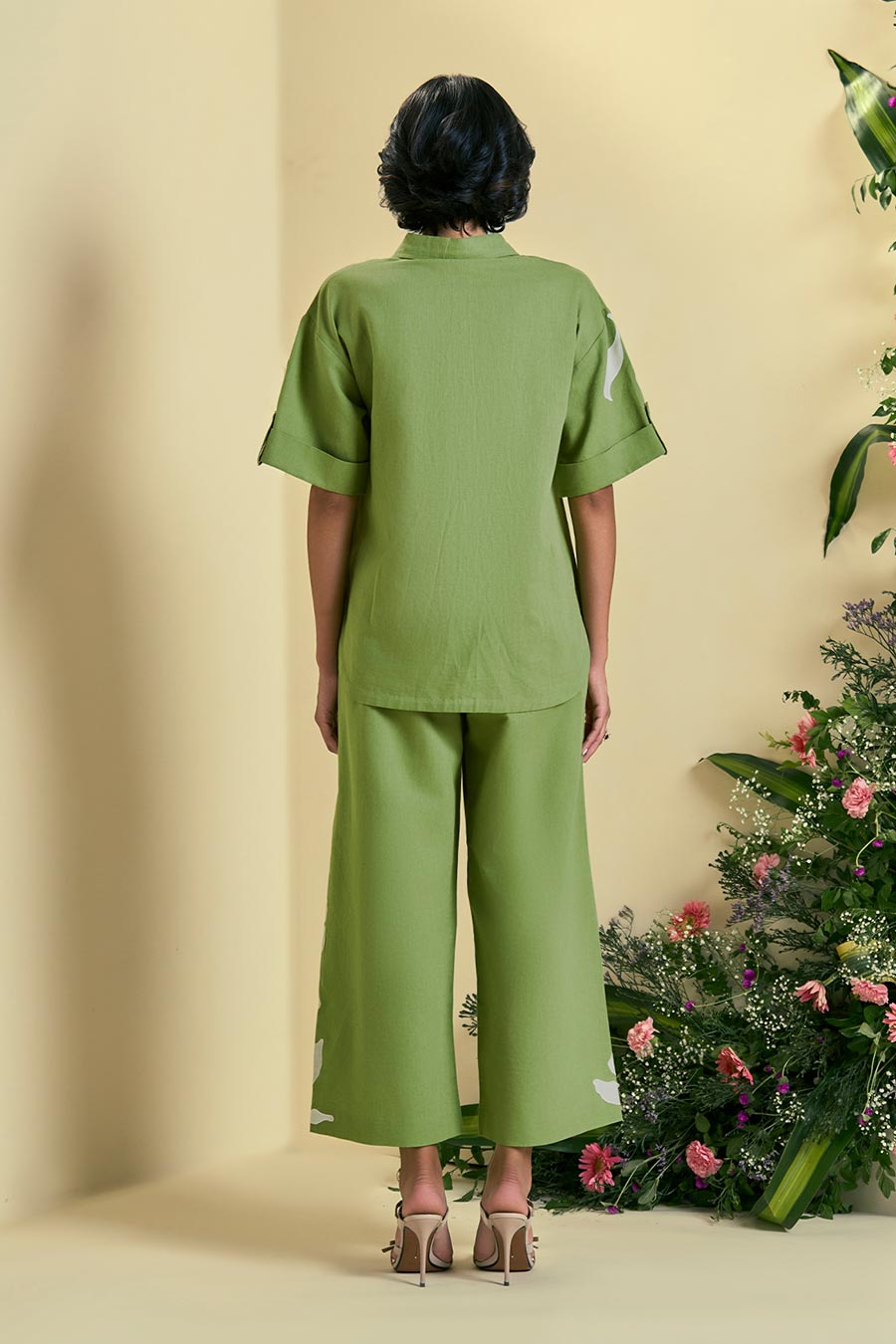 Green Soleil Linen Embroidered Shirt