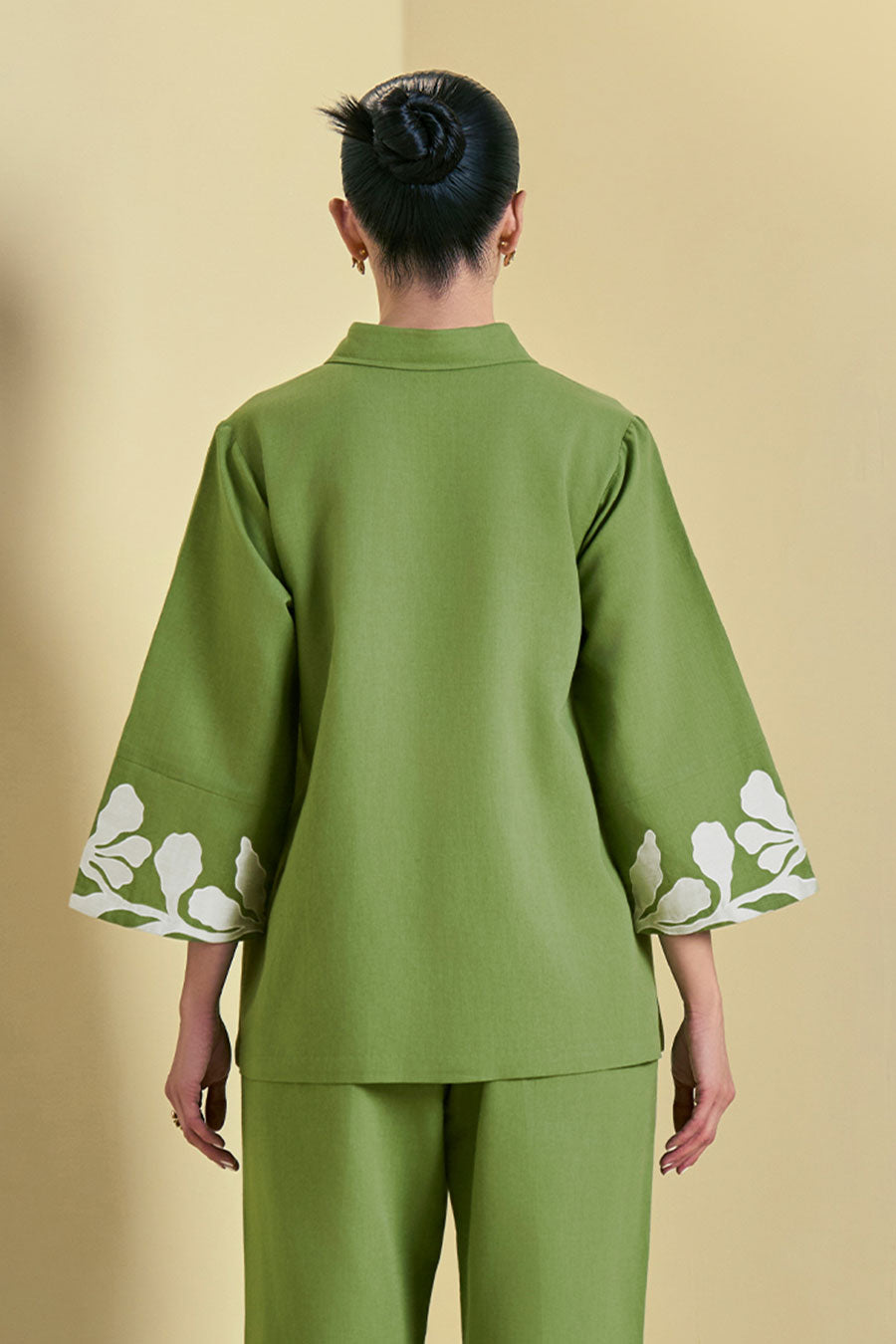 Green Reva Linen Embroidered Shirt