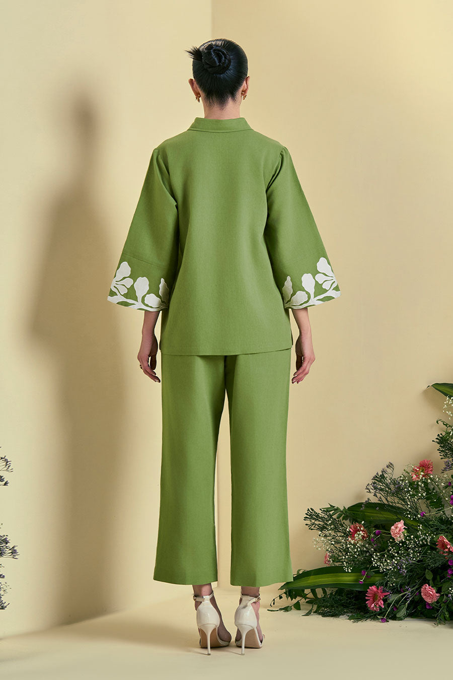 Green Reva Linen Embroidered Shirt