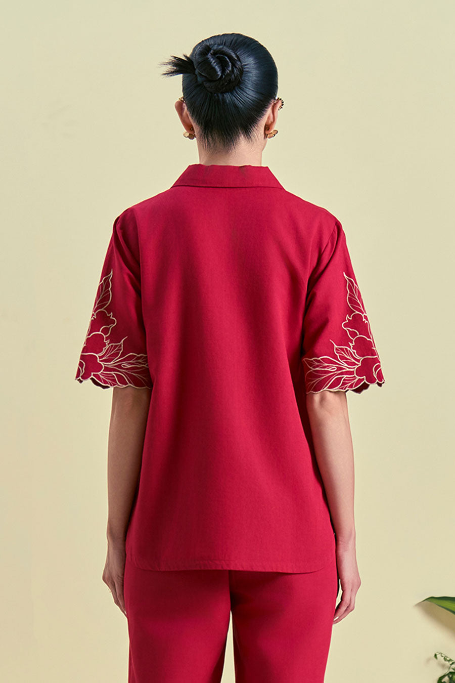 Red Amara Linen Embroidered Shirt