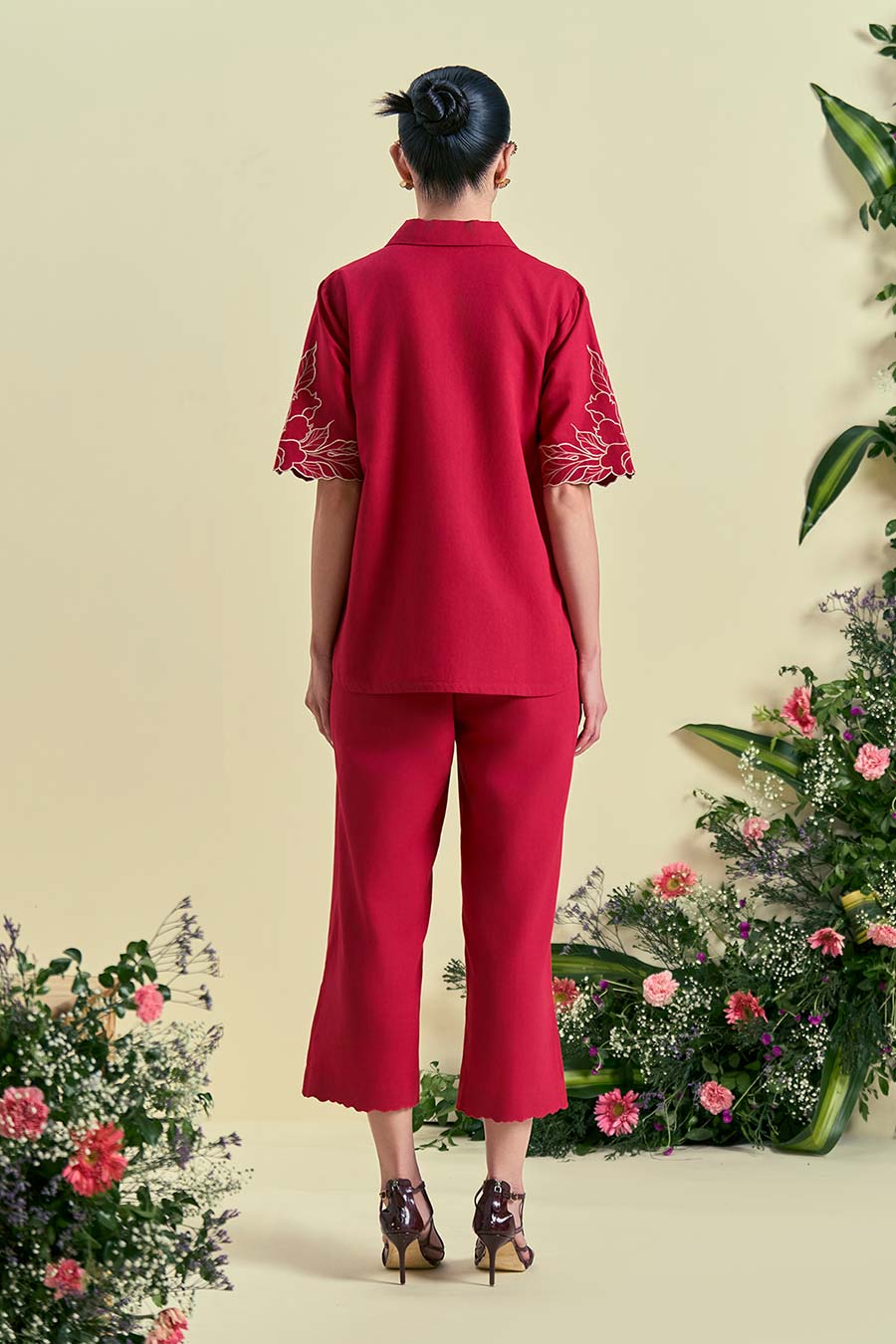 Red Amara Linen Embroidered Shirt