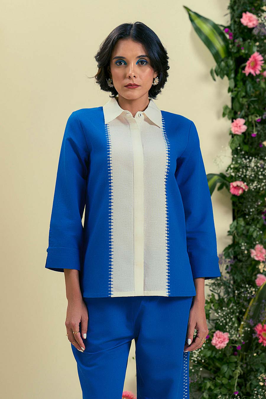 Blue Tamaris Linen Embroidered Shirt