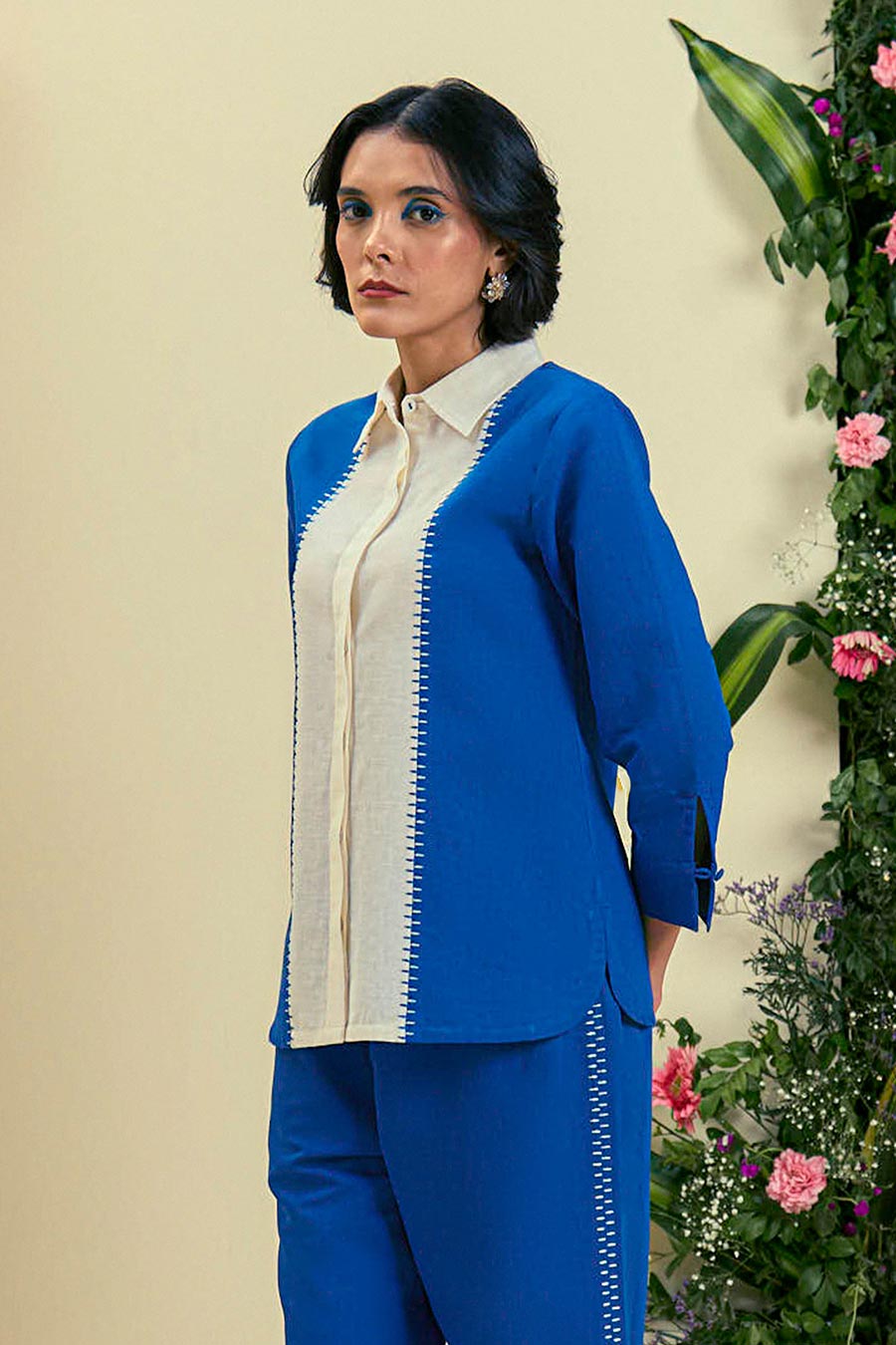 Blue Tamaris Linen Embroidered Shirt