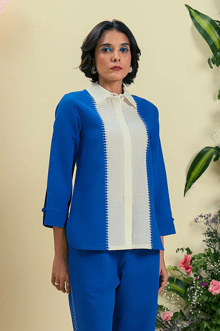 Blue Tamaris Linen Embroidered Shirt