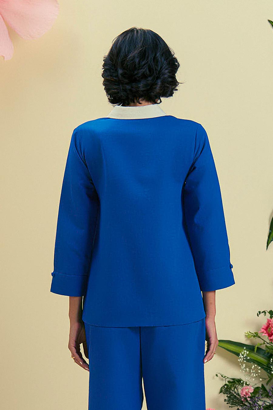 Blue Tamaris Linen Embroidered Shirt