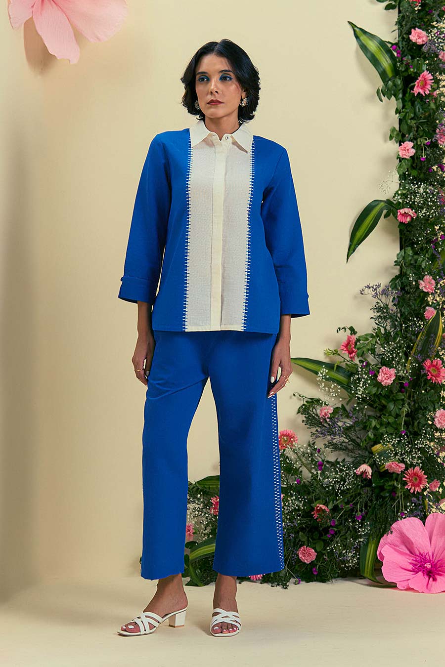 Blue Tamaris Linen Embroidered Shirt