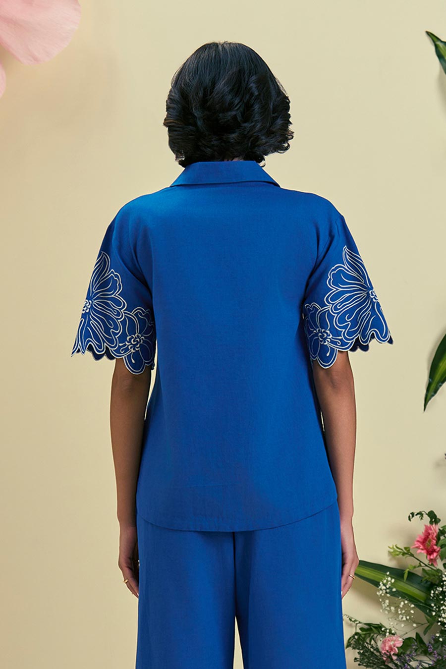 Blue Evaya Linen Embroidered Shirt