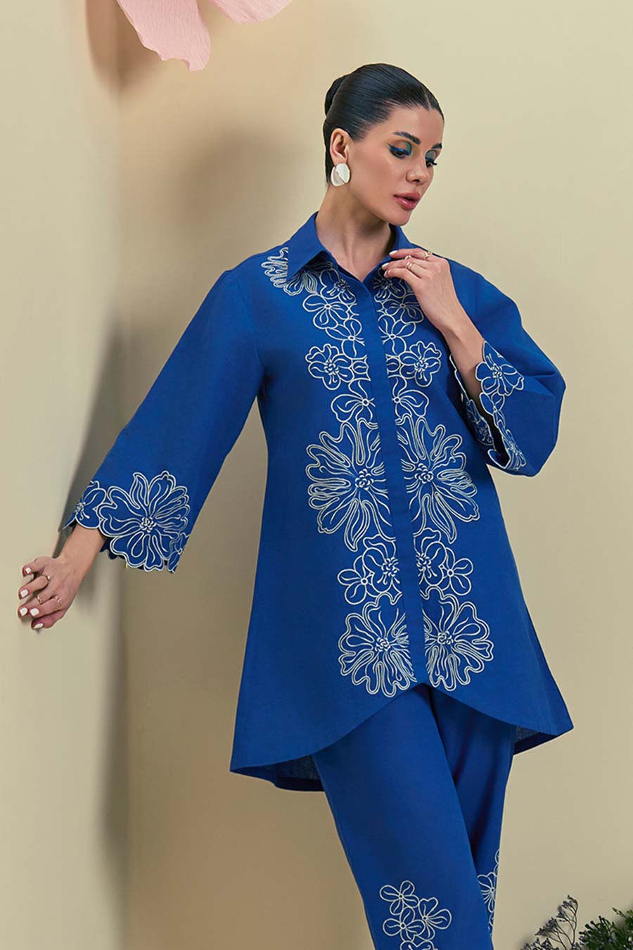 Blue Elise Linen Embroidered Shirt