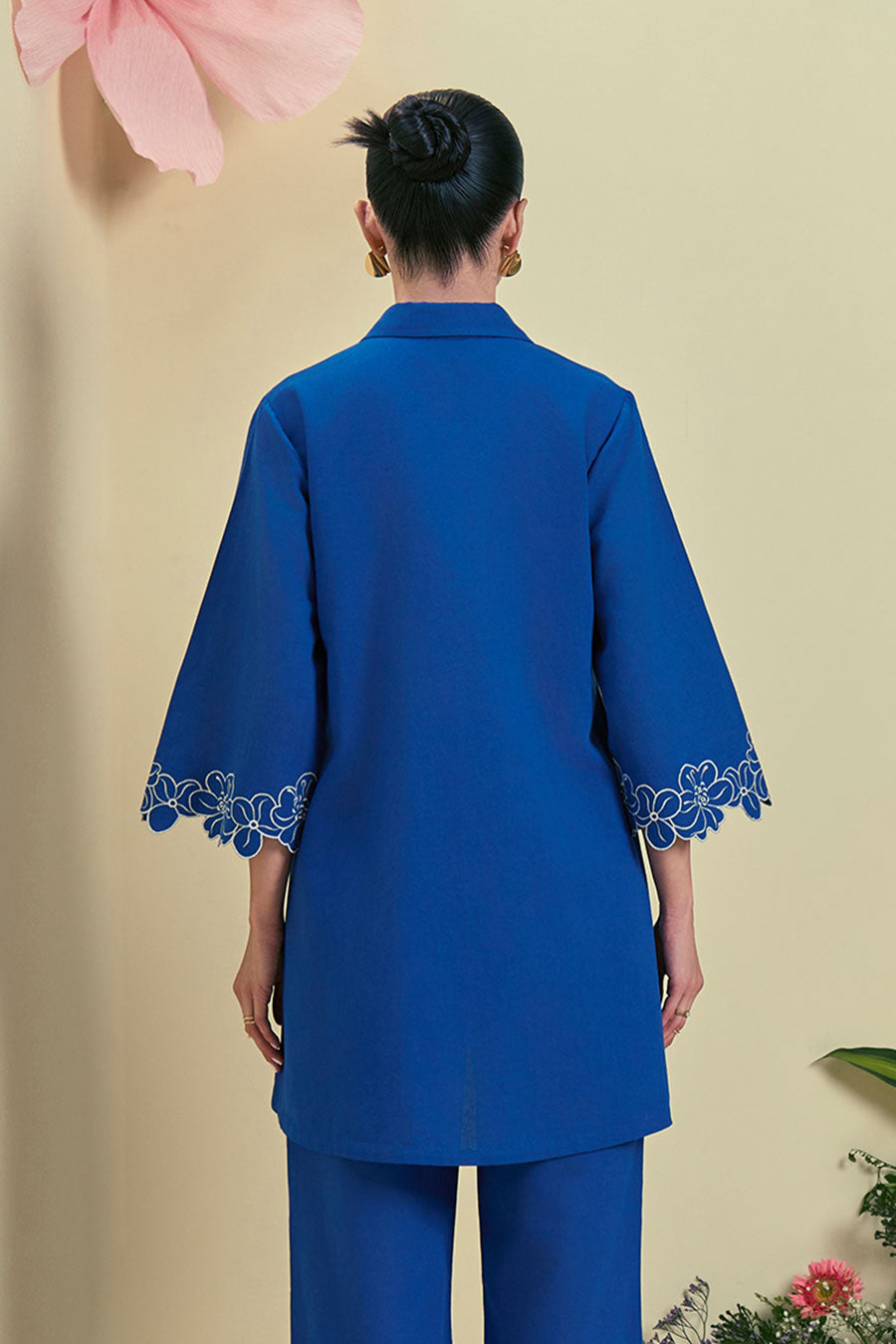 Blue Elise Linen Embroidered Shirt