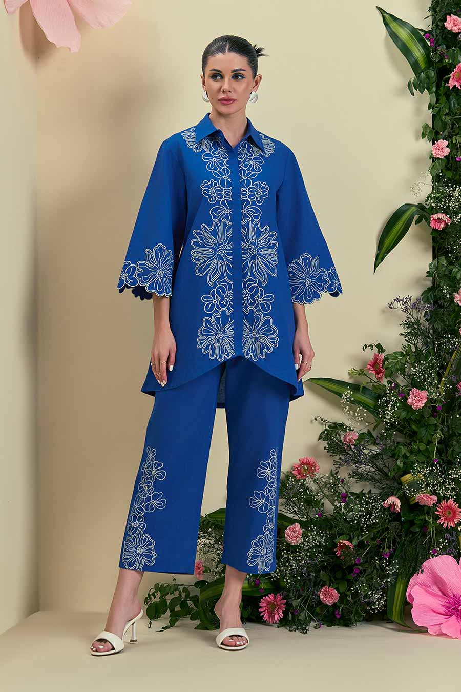 Blue Elise Linen Embroidered Shirt