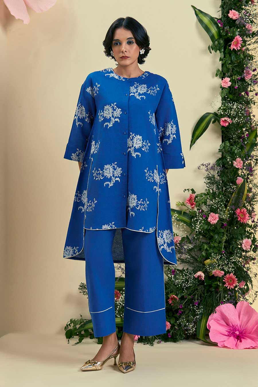 Blue Noor Linen Embroidered Shirt