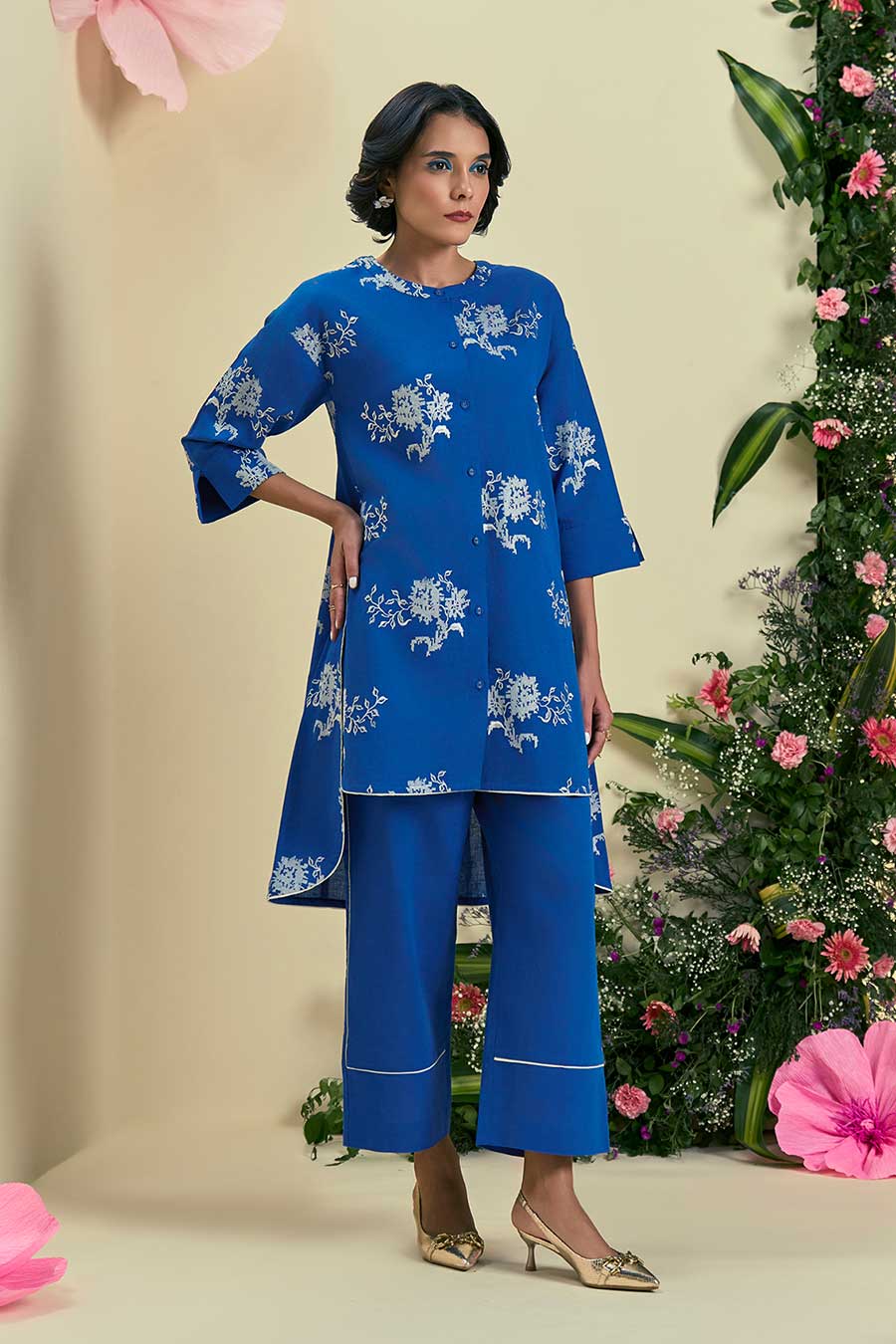 Blue Noor Linen Embroidered Shirt