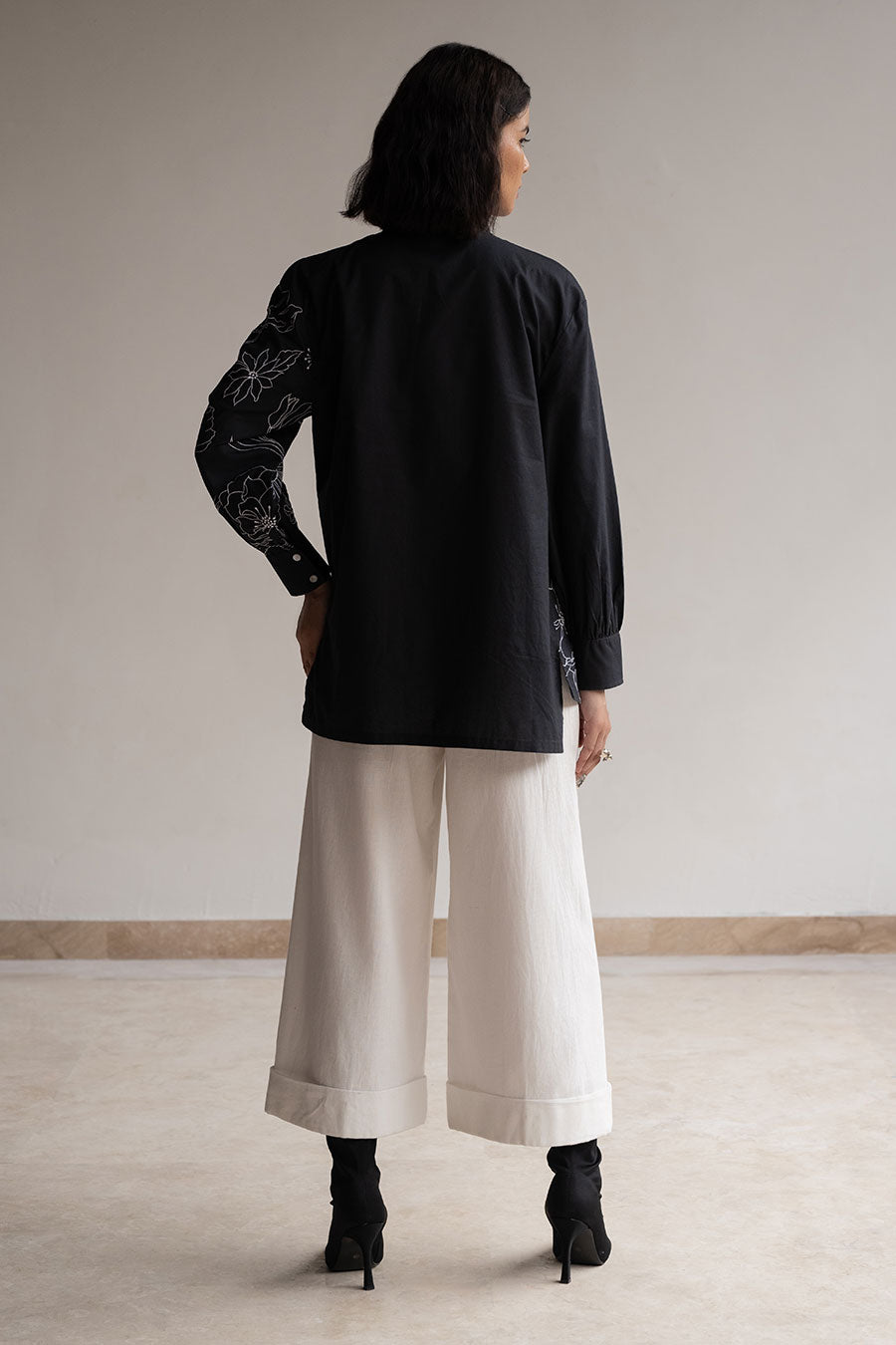 Black Blossom Embroidered Shirt