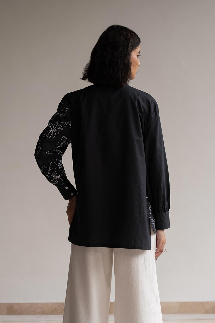 Black Blossom Embroidered Shirt