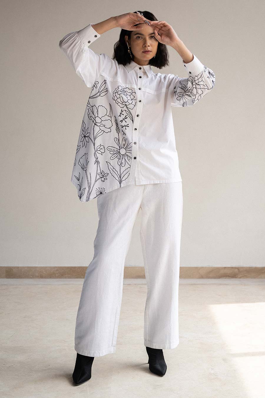 White Blossom Embroidered Shirt