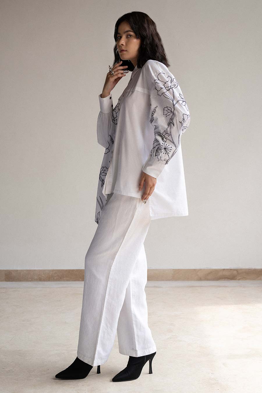 White Blossom Embroidered Shirt