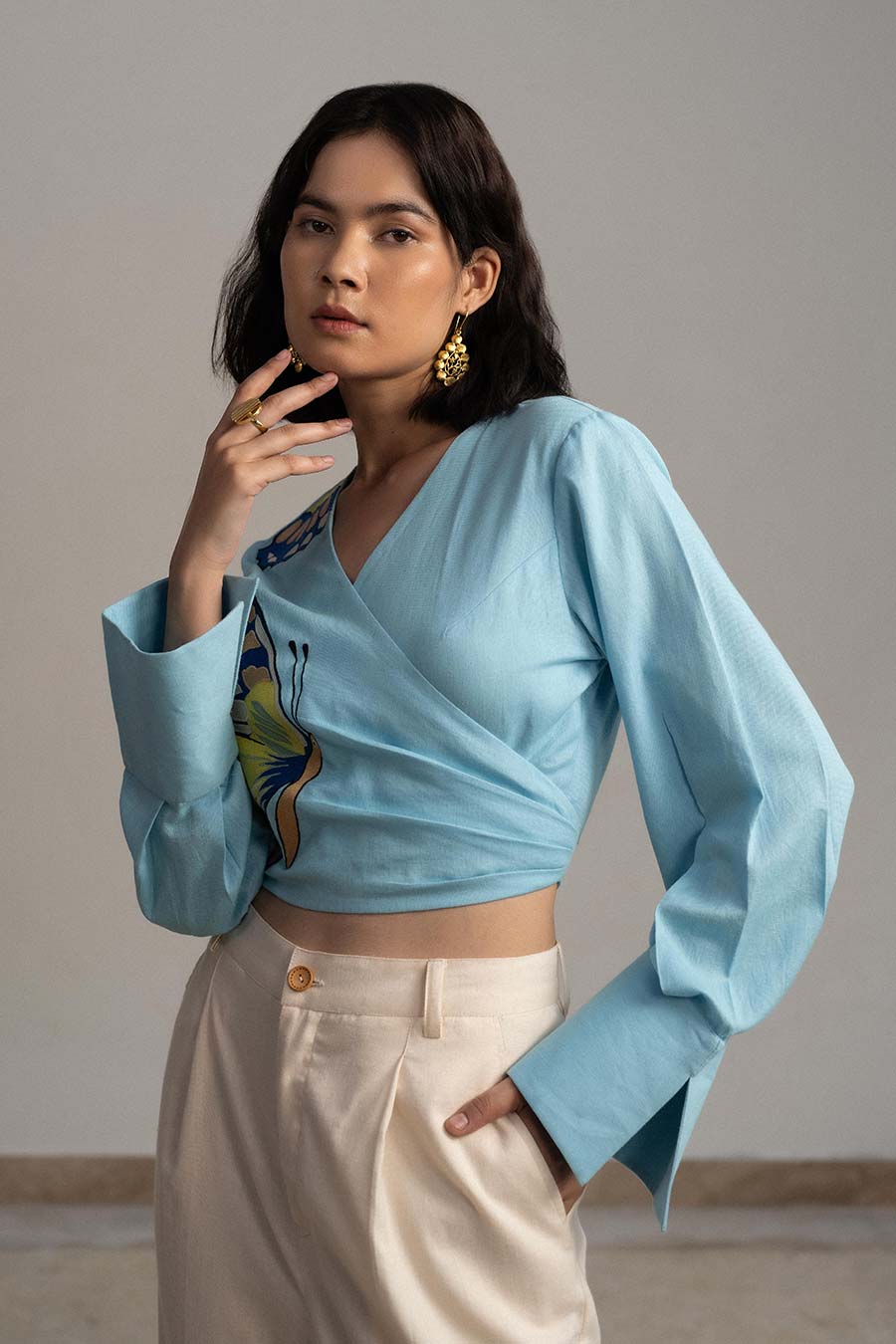 Blue Skies Butterfly Wrap Top