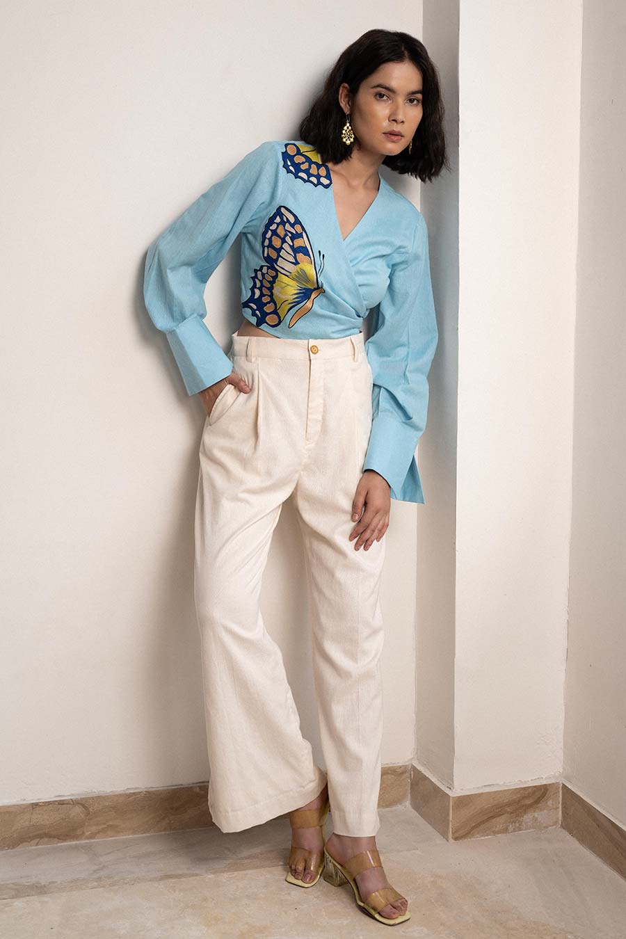 Blue Skies Butterfly Wrap Top