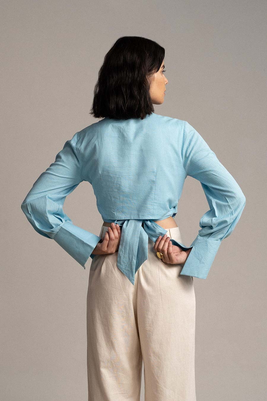 Blue Skies Butterfly Wrap Top