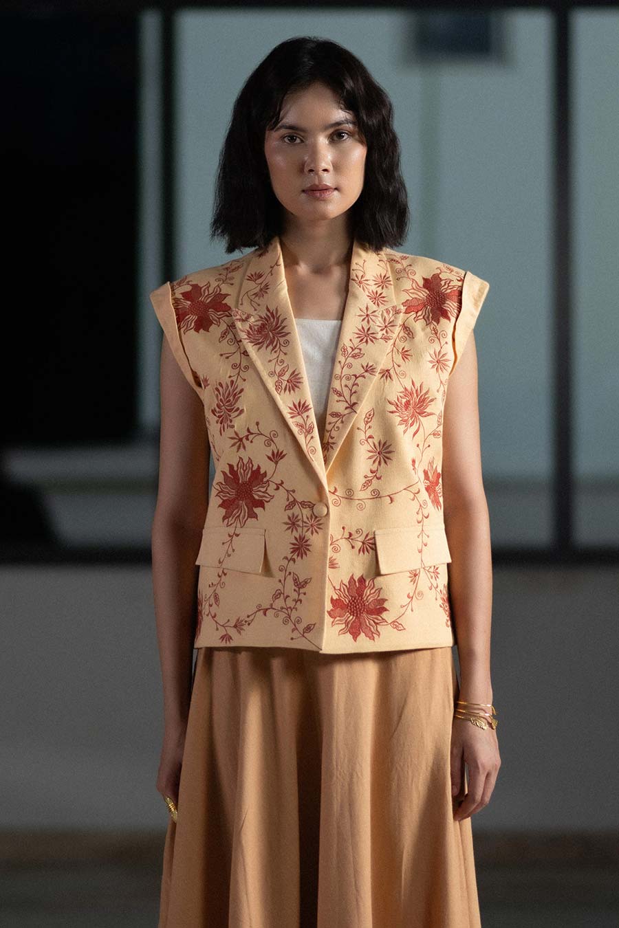 Beige Sunflower Embroidered Jacket