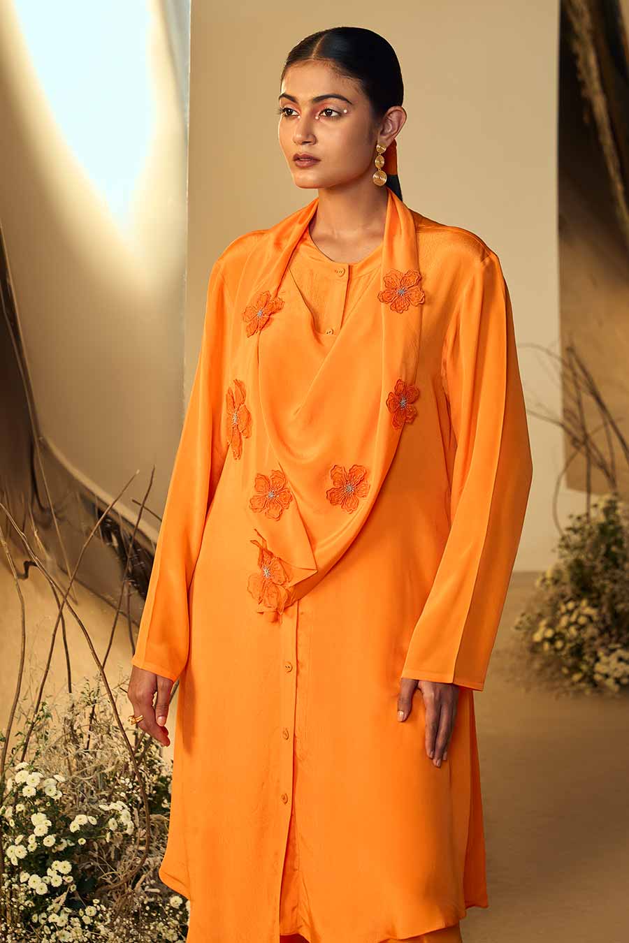 Tangerine Sunkissed Embellished Cowl Co-Ord Set